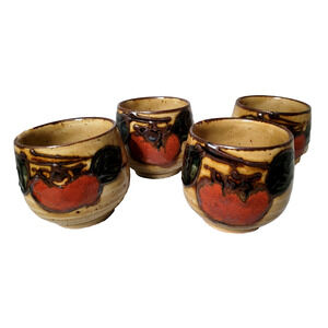 Lot 4 Vintage Mid Century Japanese Stoneware Apple Motif Tea Set Cubs Juice